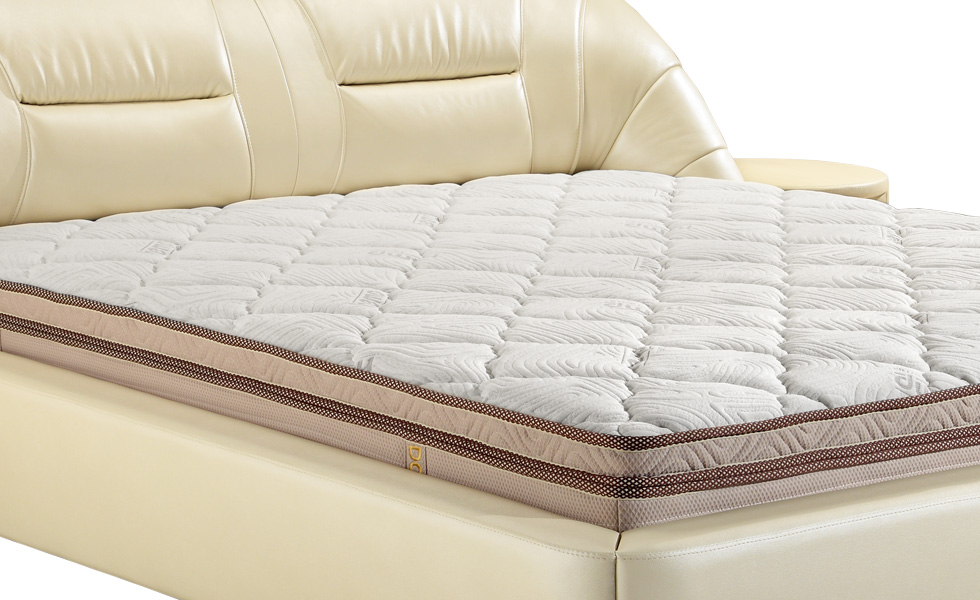 床头豪华实木框架皮床，天然环保高回弹超力棉皮床，东莞皮床生产东宝床垫